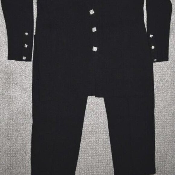 Helen Hsu NY Black Knit Button Up Top & Pants suit Gorgeous set!! Vintage & NWOT - Picture 2 of 4